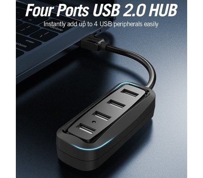 Зображення 5 USB Hub (хаб) Vention USB Hub 4-Port 2.0 Black, 0.15 m — VAS-J43