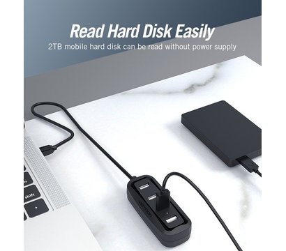 Зображення 7 USB Hub (хаб) Vention USB Hub 4-Port 2.0 Black, 0.15 m — VAS-J43
