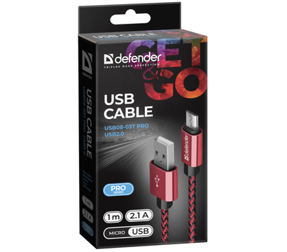 Изображение 3 Кабель Defender USB08-03T USB(AM)-MicroBM 1.0м Red — 87801