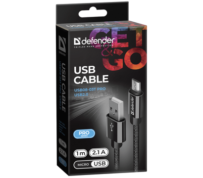 Изображение 3 Кабель Defender USB08-03T PRO USB2.0, AM-MicroBM 1 м Black — 87802