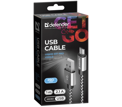 Изображение 3 Кабель Defender USB08-03T PRO USB2.0, AM-MicroBM 1 м White — 87803