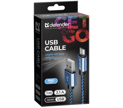 Изображение 3 Кабель Defender USB08-03T USB(AM)-MicroBM 1 м Blue — 87805