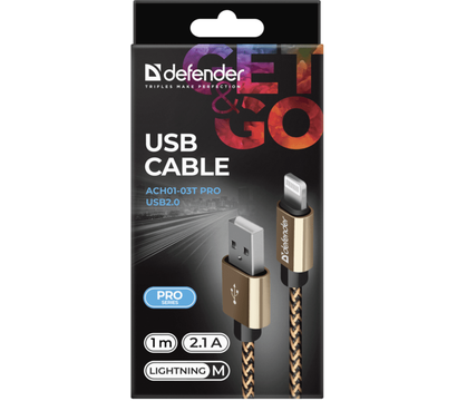 Изображение 3 Кабель Defender ACH01-03T USB(AM)-Lighting 1m, 2.1A Gold — 87806