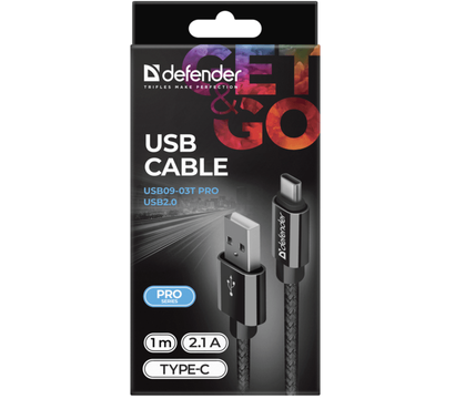 Изображение 3 Кабель Defender USB09-03T PRO USB2.0, AM-Type-C 1 м Black — 87814