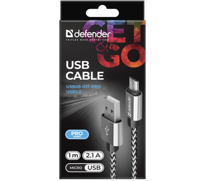 Изображение 3 Кабель Defender USB08-03T PRO USB2.0, AM-MicroBM 1 м White — 87815
