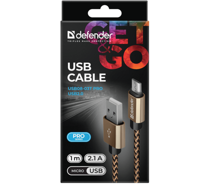 Изображение 4 Кабель Defender USB08-03T USB(AM)-MicroBM 1.0м Gold – 87800
