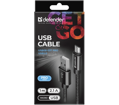 Изображение 4 Кабель Defender USB08-03T PRO USB2.0, AM-MicroBM 1 м Black — 87802