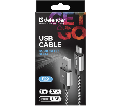 Изображение 4 Кабель Defender USB08-03T PRO USB2.0, AM-MicroBM 1 м White — 87803