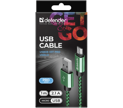 Изображение 4 Кабель Defender USB08-03T USB(AM)-MicroBM 1 м Green — 87804
