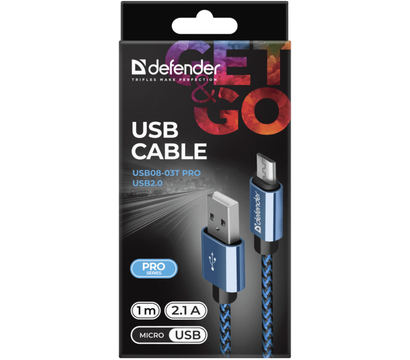 Изображение 4 Кабель Defender USB08-03T USB(AM)-MicroBM 1 м Blue — 87805