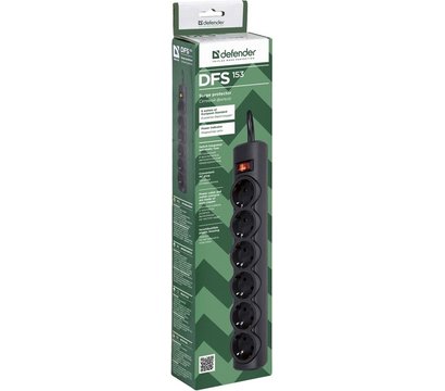 Изображение 2 Сетевой фильтр Defender DFS 153 3.0 м Black — 99495 6 розеток