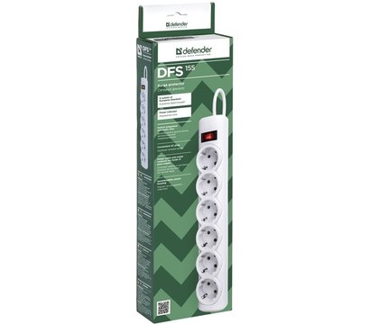 Зображення 3 Мережевий фільтр Defender DFS 155 5.0 м White — 99493 6 розеток, Довжина шнура: 5 м