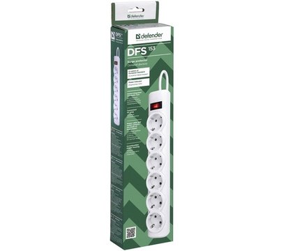 Зображення 4 Мережевий фільтр Defender DFS 153 3.0 м White — 99490 6 розеток, Довжина шнура: 3 м