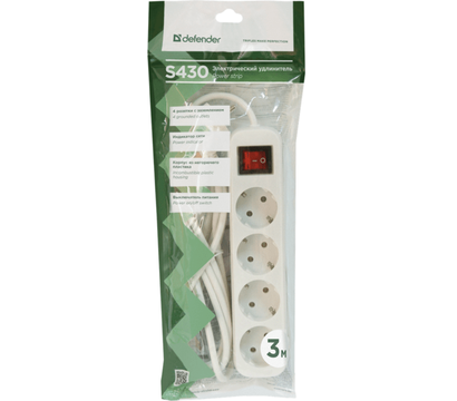 Изображение 4 Сетевой фильтр Defender S430 3.0 м White — 99238 4 розеток, Длина шнура: 3 м