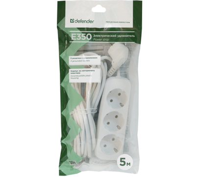 Зображення 4 Мережевий фільтр Defender E350 5.0 м White — 99223, Довжина шнура: 5 м