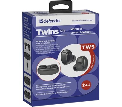 Изображение 5 Bluetooth гарнитура Defender Twins 635 TWS Bluetooth Black — 63635