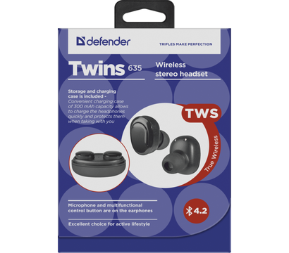Изображение 6 Bluetooth гарнитура Defender Twins 635 TWS Bluetooth Black — 63635