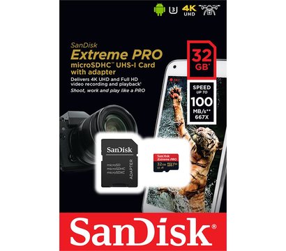 Зображення 2 Карта пам`яті SanDisk Extreme Pro microSDHC V30 UHS-I U3 32GB + SD - SDSQXCG-032G-GN6MA