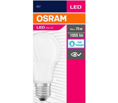 Зображення 2 LED лампочка Osram Led Value A75 10W 1055Lm 6500К E27 на 75 Вт