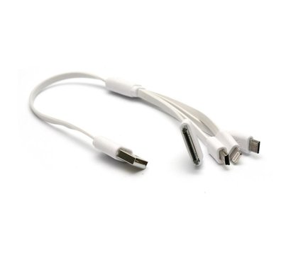 Изображение 2 Кабель PowerPlant USB-microUSB-miniUSB-Lightning-Apple 30pin, 0.3м, white — KABUSBALL