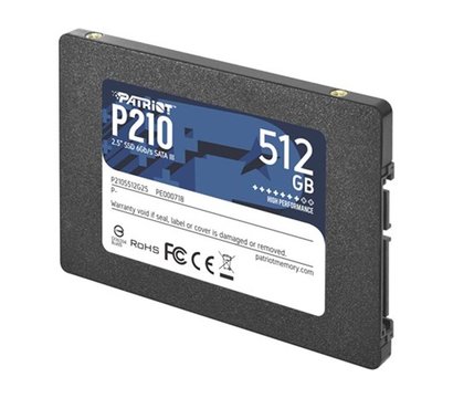 Зображення 2 SSD диск Patriot P210 512GB 2.5 SATAIII TLC — P210S512G25, Ємність накопичувача: 512 ГБ
