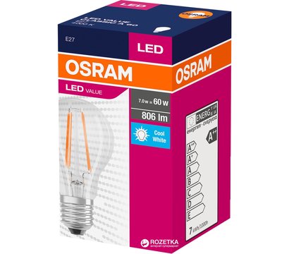 Зображення 2 LED лампочка Osram Led Value Filament A60 7W (806Lm) 4000K E27 на