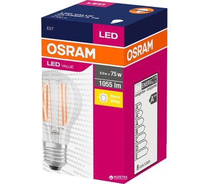 Зображення 2 LED лампочка Osram Led Value Filament A75 8W 1055Lm 2700K E27 на 75 Вт