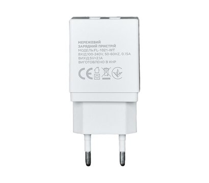 Изображение 2 Зарядное устройство Florence (2xUSB 2A) White + кабель USB Type-C — FL-1021-WT