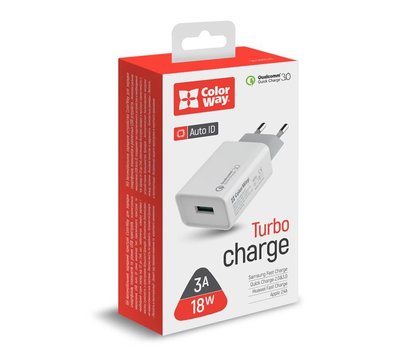 Зображення 4 Зарядний пристрій ColorWay QC3.0 (1USB) White — CW-CHS013Q-WT