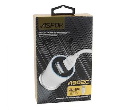 Зображення 3 Зарядний пристрій Aspor A902C (2USB 2.4A) White + кабель Lightning — 920006