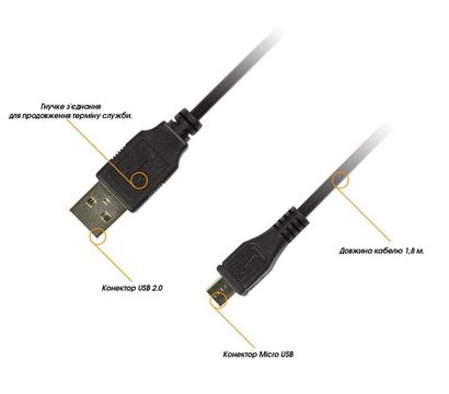 Изображение 2 Кабель Piko (1283126474088) USB2.0 AM-MicroUSB BM, 1м, Black
