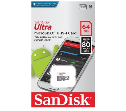 Зображення 2 Карта пам`яті SanDisk Ultra UHS-I MicroSDXC Class 10 64GB - SDSQUNR-064G-GN3MN, Обсяг пам`яті: 64 Гб