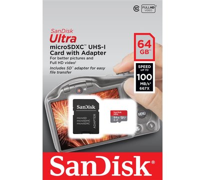 Зображення 2 Карта пам`яті SanDisk Ultra UHS-I MicroSDXC Class 10 64GB + SD-adapter - SDSQUNR-064G-GN3MA, Обсяг пам`яті: 64 Гб
