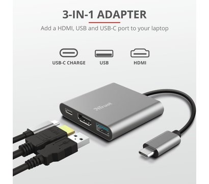 Изображение 11 USB Hub (хаб) Trust Dalyx 3-in-1 Multiport USB-C Adapter Aluminium — 23772