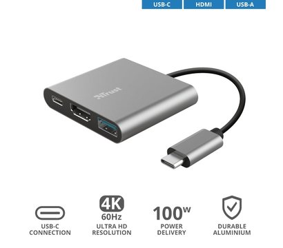 Изображение 7 USB Hub (хаб) Trust Dalyx 3-in-1 Multiport USB-C Adapter Aluminium — 23772