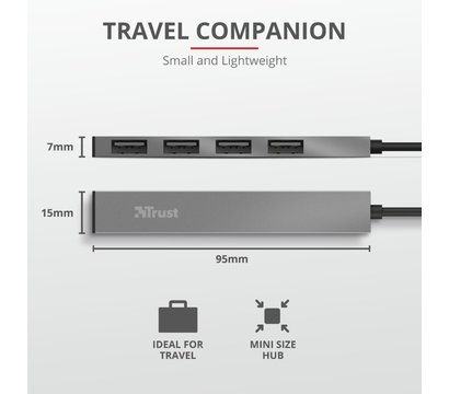Изображение 7 USB хаб Trust Halyx Aluminium 4-Port Mini USB Hub — 23786
