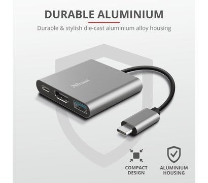 Изображение 9 USB Hub (хаб) Trust Dalyx 3-in-1 Multiport USB-C Adapter Aluminium — 23772