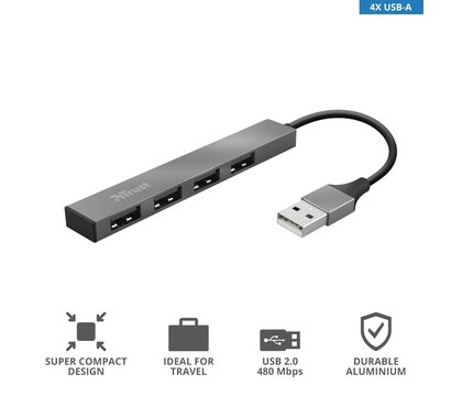 Изображение 10 USB хаб Trust Halyx Aluminium 4-Port Mini USB Hub — 23786