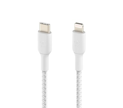 Зображення 3 Кабель Belkin USB-С - Lightning, BRAIDED, 1m, white - CAA004BT1MWH