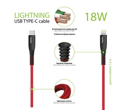 Зображення 2 Кабель Intaleo CBRNYTL1 USB Type-C-Lightning 1.2м Red - 1283126504129