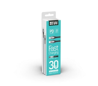 Зображення 2 Кабель ColorWay USB Type-C-Lightning, PD Fast Charging, 3.0А, 2м, Grey - CW-CBPDCL036-GR