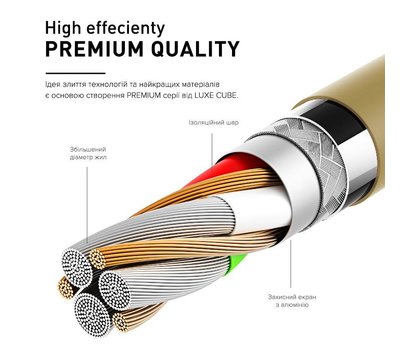 Зображення 4 Кабель Luxe Cube Premium USB-Lightning, 1м, Gold - 8886668686150