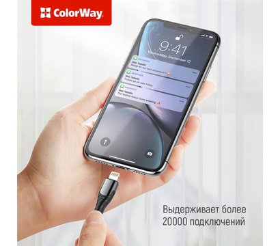 Изображение 5 Кабель ColorWay USB Type-C-Lightning, PD Fast Charging, 3.0А, 1м, Grey - CW-CBPDCL033-GR