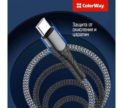 Изображение 7 Кабель ColorWay USB Type-C-Lightning, PD Fast Charging, 3.0А, 1м, Grey - CW-CBPDCL033-GR