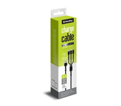 Изображение 10 Кабель ColorWay USB-Lightning+MicroUSB+USB Type-C, 1.2м Dark Grey - CW-CBU3003-GR