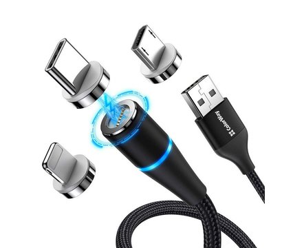 Зображення 2 Кабель ColorWay USB-Lightning + microUSB + USB-C Magnetic Data/Quick Charge, 2.4А, 1м, Black - CW-CB