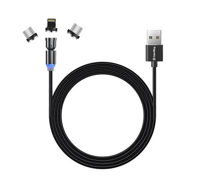 Изображение 3 Кабель ColorWay USB-Lightning + microUSB + USB-C Magnetic Rotation 540°, 2.4А, 1м, Black - CW-CBUU03