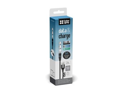 Зображення 5 Кабель ColorWay USB-Lightning + microUSB + USB-C Magnetic Data/Quick Charge, 2.4А, 1м, Black - CW-CB