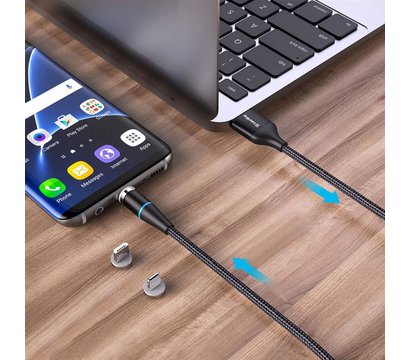 Зображення 6 Кабель ColorWay USB-Lightning + microUSB + USB-C Magnetic Data/Quick Charge, 2.4А, 1м, Black - CW-CB