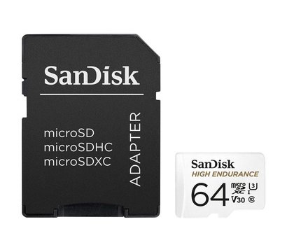Изображение 2 Карта памяти SanDisk High Endurance microSDHC C10 UHS-I U3 V30 64GB - SDSQQNR-064G-GN6IA, Объем памяти: 64 Гб